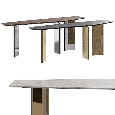 Modern Console Table Design With Marble Wooden Top And Metal Frame 3d model