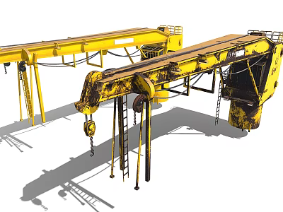 Yellow Heavy Duty Industrial Crane With Metal Structure And Hanging Chains 3d model