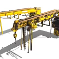 Yellow Heavy Duty Industrial Crane With Metal Structure And Hanging Chains