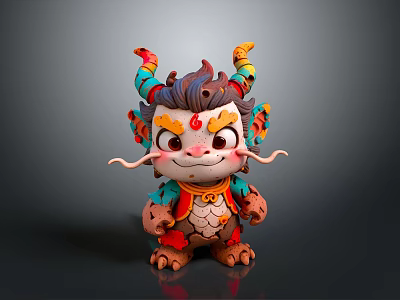Cute Cartoon Dragon Figurine With Vibrant Colors Decorative Horns And Intricate Patterns 3d model