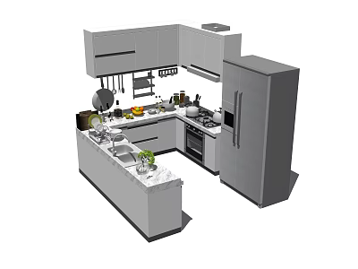 Modern Kitchen Interior With Cabinets Island Countertop Sink And Appliances 3d model