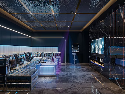 Modern Luxury KTV Lounge With Ambient Lighting Comfortable Seating And Glossy Bar Counter 3d model