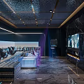 Modern Luxury KTV Lounge With Ambient Lighting Comfortable Seating And Glossy Bar Counter