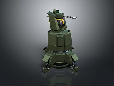 Automatic Green Turret Weapon System With Sensor Barrel And Support Structure 3d model