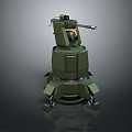 Automatic Green Turret Weapon System With Sensor Barrel And Support Structure 3d model