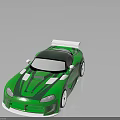 Green Sports Car With Aerodynamic Body And Racing Stripes Rear Spoiler And Alloy Wheels Design