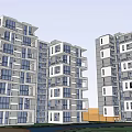 Modern High Rise Building With Glass Facade Balconies And Orange Fence