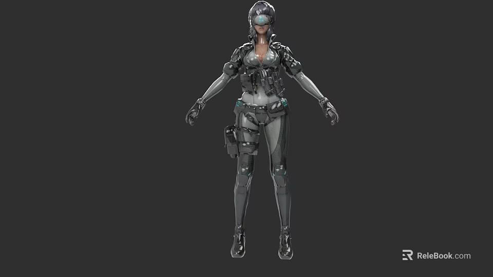 Futuristic Sci Fi Game Movie Character With Mechanical Armor Helmet And Tactical Combat Gear 3d model 