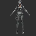 Futuristic Sci Fi Game Movie Character With Mechanical Armor Helmet And Tactical Combat Gear