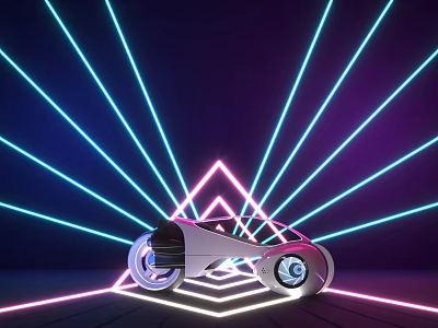 Futuristic Vehicle With Neon Glowing Lines And Geometric Triangle Background 3d model