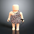 Cartoon Caveman Character in Leopard Print Outfit with Necklace holding Stone Tool on Dark Background