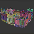 Detailed 3D Model of Historic European Architecture with Spires and Domes