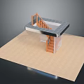 Building Model Featuring Wooden Staircase And Platform With Railing On Light Colored Floor 3d model