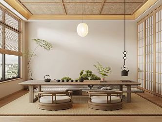 Middle and Ancient Style Tea Room Tea Tasting Area Japanese Style Tea Room Tatami Tea Room Tatami Tea Table and Chair Tea Cabinet Club Tea Room Tea Set Teapot Tea Cup Floriculture Vase 3d model