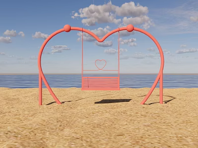 Pink Heart Shaped Playground Swing On Beach With Blue Sky And Sea 3d model