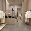Minimalist Clothing Store Interior With Open Space White Dresses Display Area And Pebble Floor