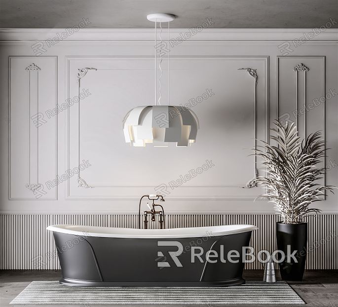 Modern Bathtub Bathtub Combination Chandelier Green Plant model