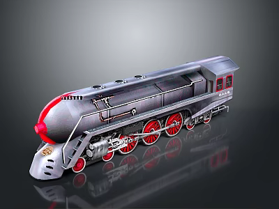 Detailed Vintage Steam Train Model with Silver Body Red Wheels and Red Headlight 3d model