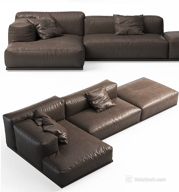 Modern Brown Leather Sectional Sofa With Spacious Seating And Comfortable Cushions 3d model 