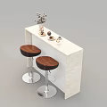 Kitchen Island With White Marble Top Brown Stools And Decorative Items 3d model