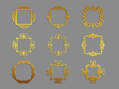 Golden Decorative Frames With European Style Patterns And Nine Different Designs 3d model