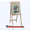 Wooden Easel With Colorful Artwork And Essential Painting Supplies For Artists