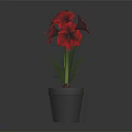Red Flower Garden Decor with Green Leaves in Gray Pot
