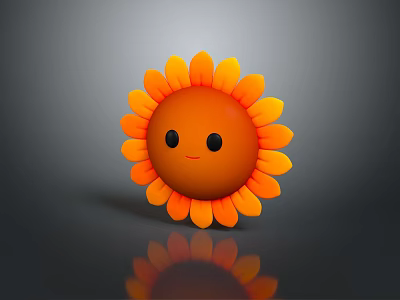 Cartoon Sunflower Game Movie Character With Smiling Face Orange Petals And Brown Center 3d model