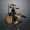Vintage Mechanical Computer Featuring Gold Black Gears Knobs And Retro Mechanical Structure