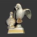 Hand Carved White Dove Sculpture Featuring Two Birds On Decorative Pedestal
