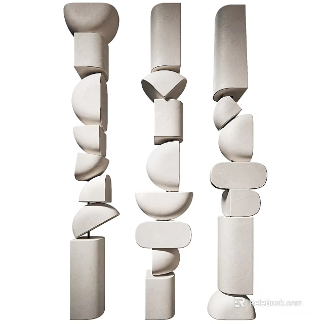 Abstract White Sculptures With Stacked Geometric Shapes And Vertical Design 3d model 