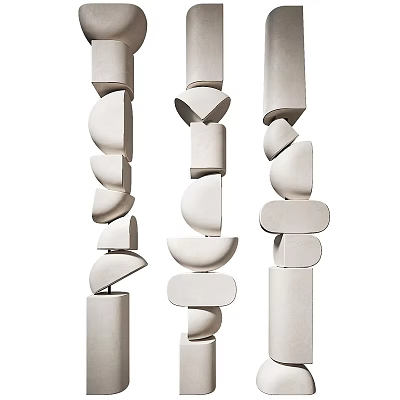 Abstract White Sculptures With Stacked Geometric Shapes And Vertical Design 3d model