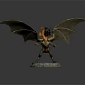 Detailed Mythical Dragon Figure Standing On Stone Base With Spread Wings And Flaming Breath