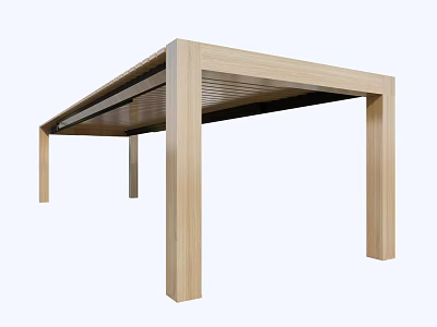 Modern Wooden Dining Table with Slatted Surface Straight Legs and Natural Grain Design 3d model