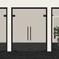 Modern Double Glass Doors With Black Frames In Indoor Space And Green Plant 3d model