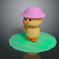 Cute Cartoon Chick Game Character Wearing Pink Hat Standing On Green Platform 3D Model Design