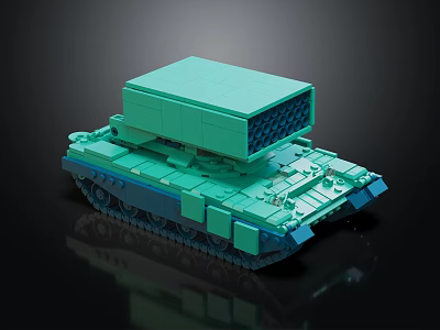 Detailed Teal Building Blocks Tank Model With Tracks And Armored Structure 3d model