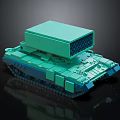 Detailed Teal Building Blocks Tank Model With Tracks And Armored Structure