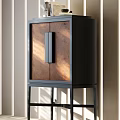 Modern Entryway Side Cabinet With Wooden Door Panel And Black Metal Frame Design