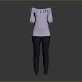 Light Purple Off Shoulder Top With Ruffled Collar Mid Length Sleeves And Dark Skinny Pants