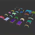 Grey Unassembled Furniture Parts Including Table And Chair Frames With Various Shapes