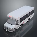 White Commercial Bus With Side Windows Roof Orange Warning Lights And Side Red Logo