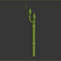 Tall Green Bamboo with Natural Joints and Fresh Leaves at the Top