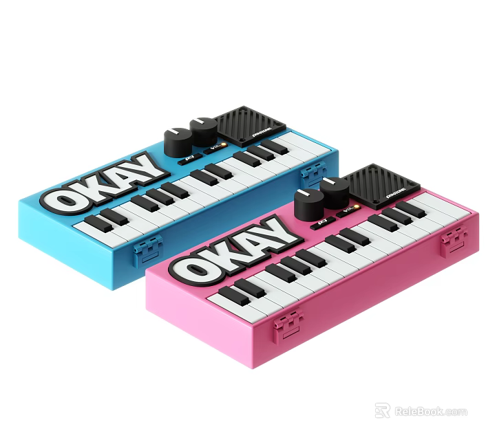 Colorful Portable Musical Keyboards for Kids in Blue and Pink OKAY Design 3d model 