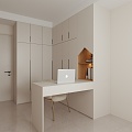 Cream Children's Room Wardrobe L-shaped Desk Bookcase Integrated 7-shaped Wardrobe Combination Cabinet 3d model