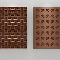 Brown Abstract Paintings With Square Grid And Circular Patterns Hanging On Wall 3d model