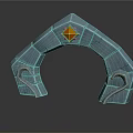 Ornate Stone Arch Structure Featuring Central Orange Gem And Decorative Carvings