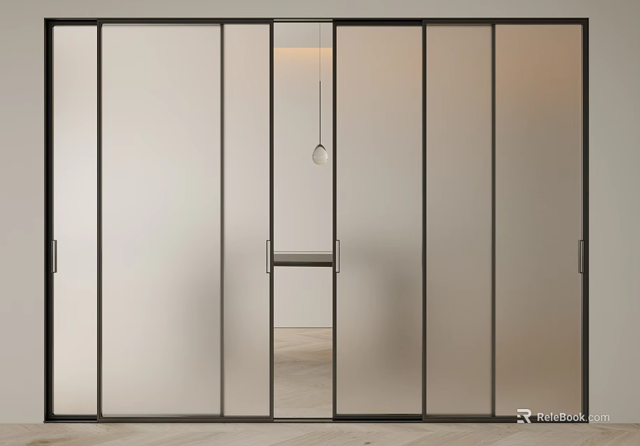 Modern Sliding Glass Doors With Black Frames For Contemporary Interior Design 3d model