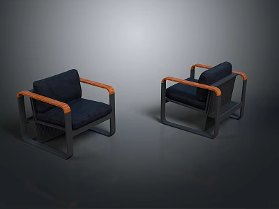 Modern Furniture Black Chairs With Orange Armrests And Black Frame 3d model