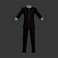Black Uniform With Gold Buttons Colored Collar Cuffs And Red Striped Pants